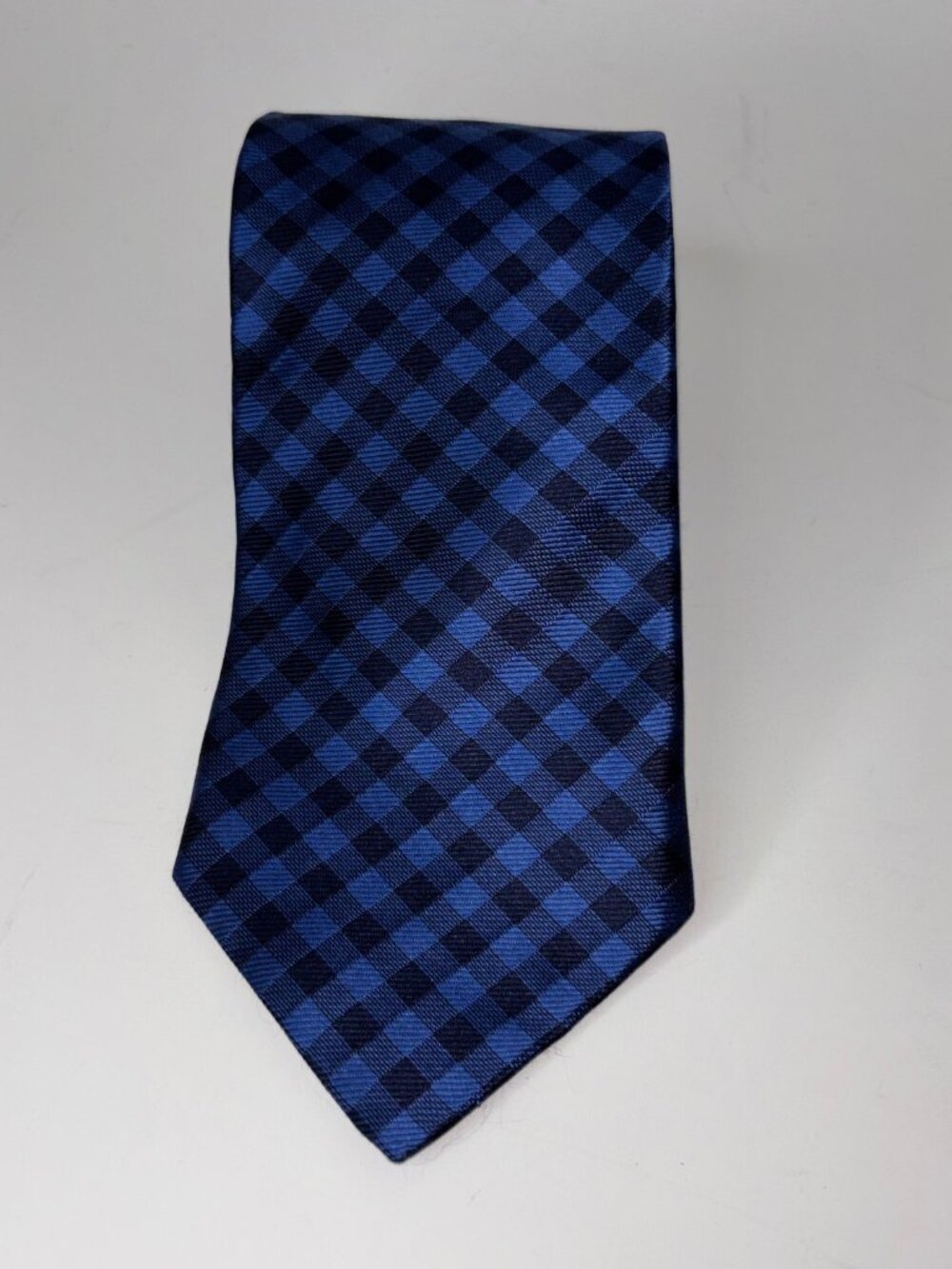Brooks Brothers Makers Neck Tie Blue Check 100% Silk Satin Made In USA